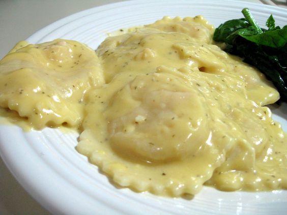 lobster ravioli in champagne vanilla sauce